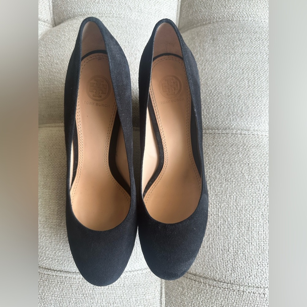 Tory Burch Black Suede Heels- used